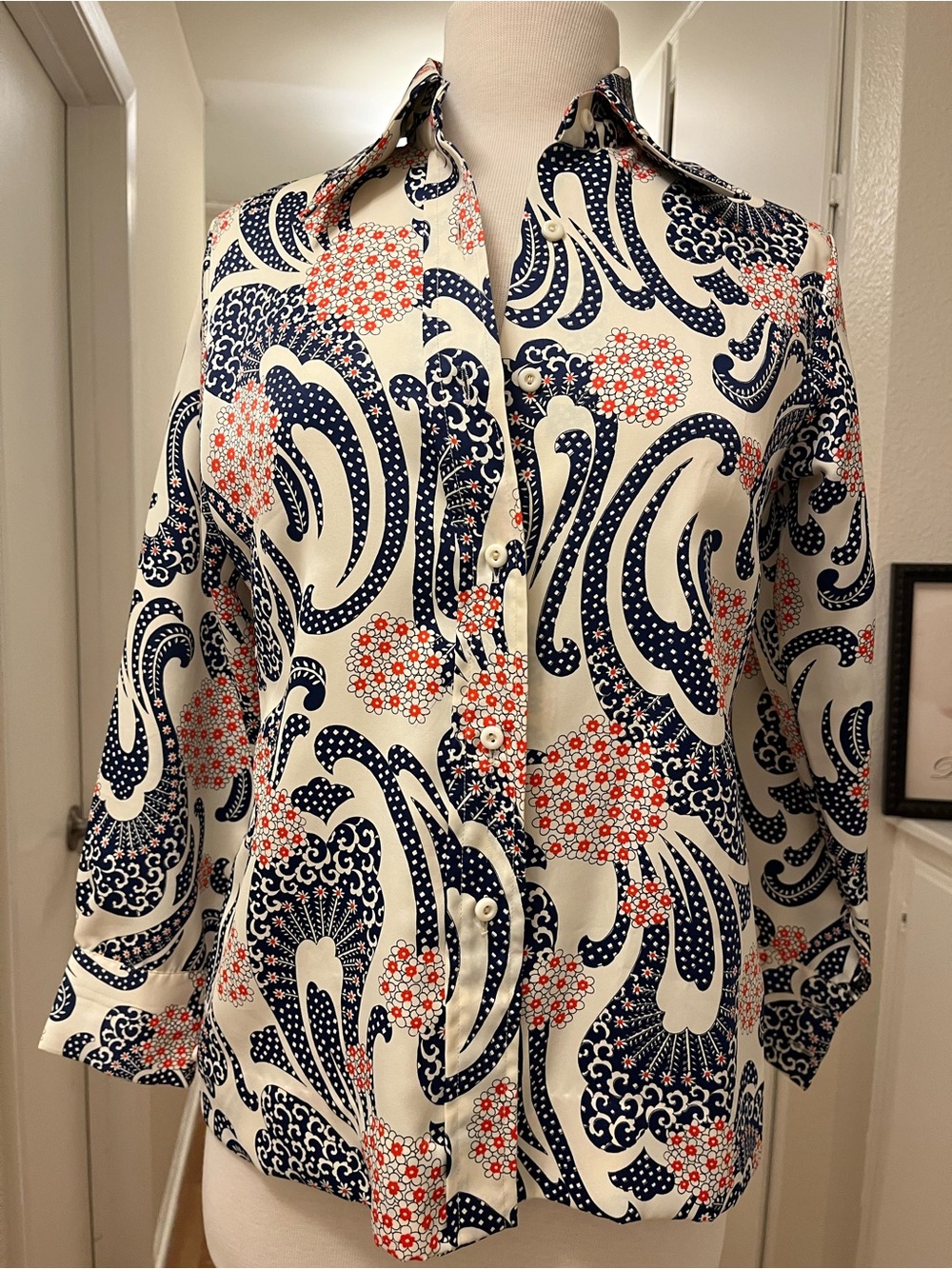 TENA Long-Sleeve Paisley Floral-Print Button Down Shirt - Size M